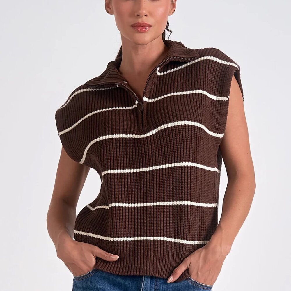 Elan's Leighton Half Zip Cap Sleeve Sweater